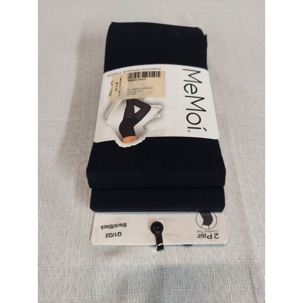 MeMoi Womens Opaque Tights Hosiery Control Top Q1/Q2 Black 2 Pair Plus Size